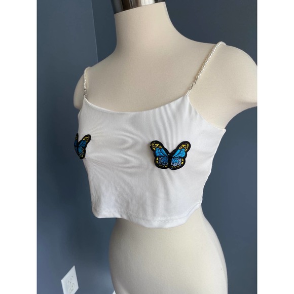 white ribbed crop top w/ butterflies - Picture 8 of 9